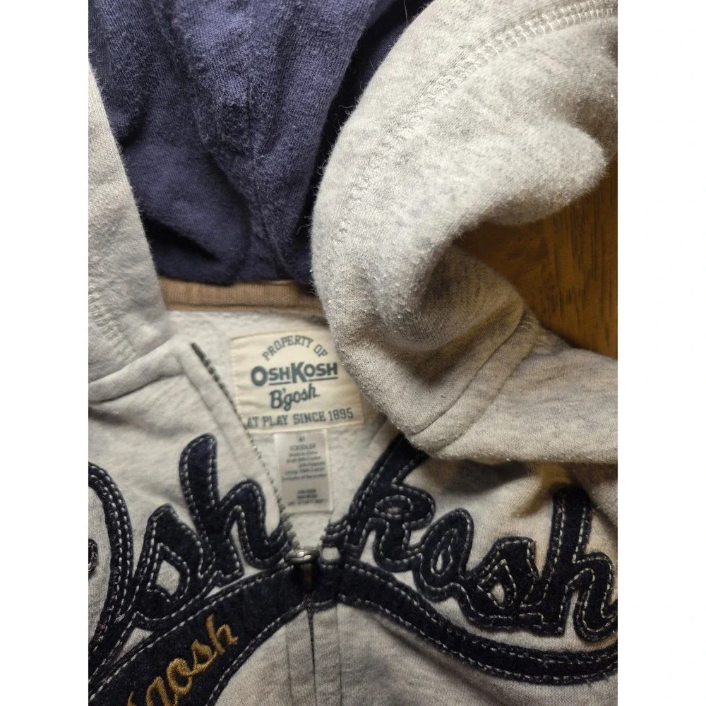 OshKosh Bgosh Toddler Boys Gray Full Zip Logo Hoodie Sweatshirt 4T